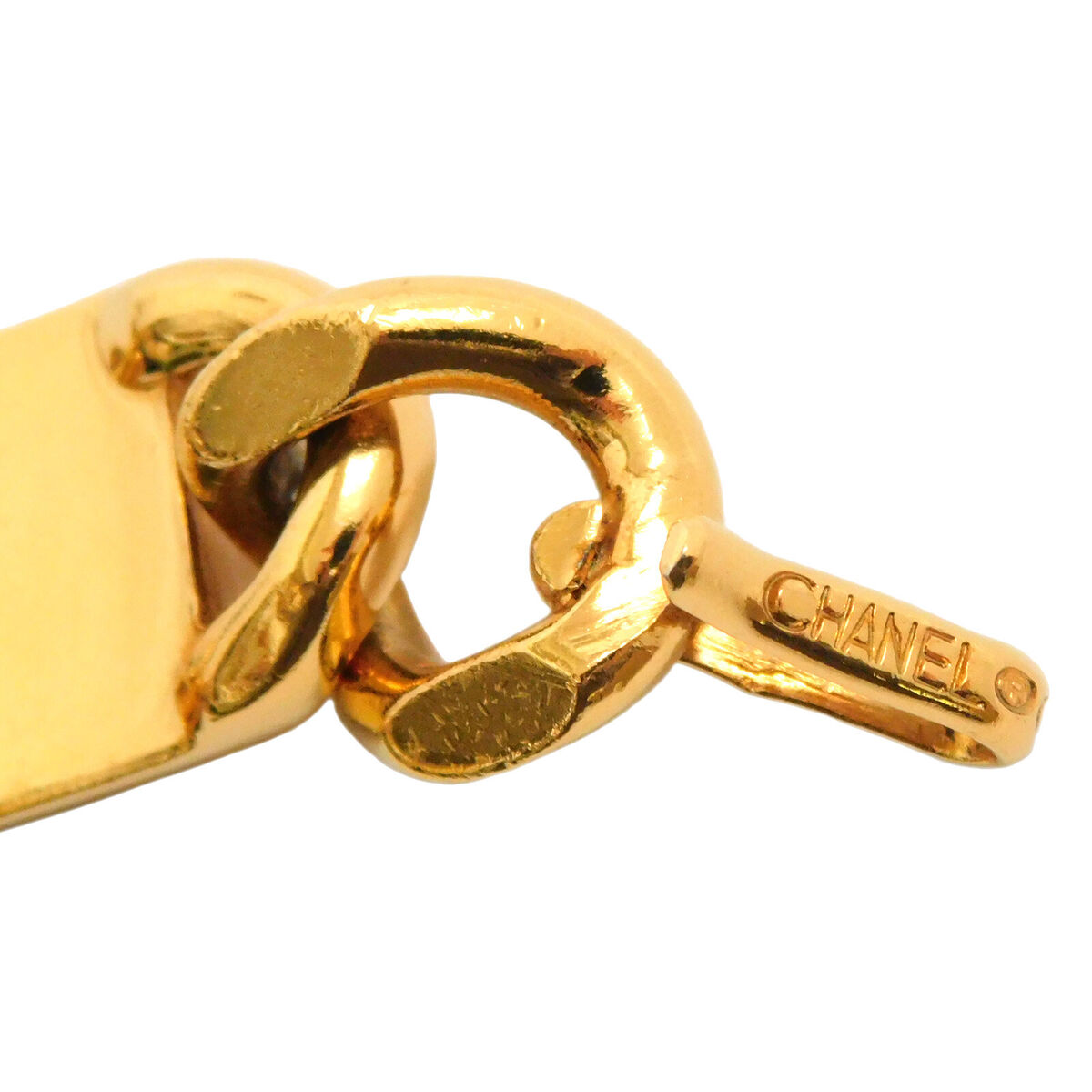 CHANEL Gold Plated & Black Leather CC Logos Vintage Chain CHANEL Gold Plated & Black Leather CC Logos Vintage Chain