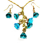 Gold Tone Turquoise Glass Flower 20" Necklace & Pierced Earrings - NWOT (#3291)