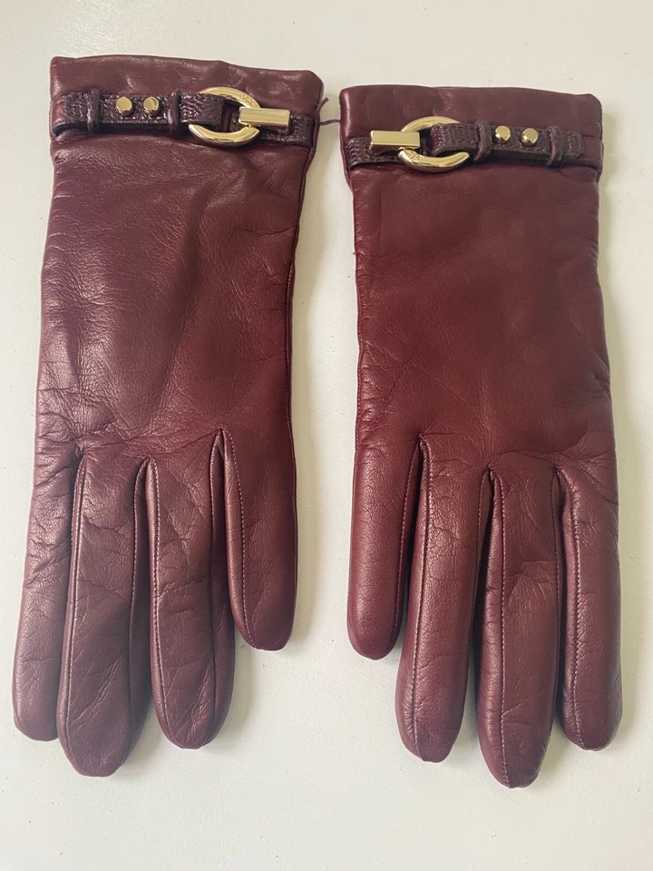 Guantes de cuero Diane Von Furstenberg talla 6,5 forro de cachemir hebilla detalle de correa Foto 2 de 4