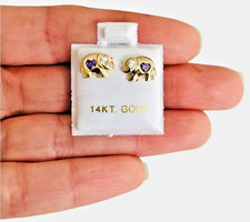 Real 14K Solid Yellow Gold Elephant Stud Earrings 7mm x 9mm - S382-2