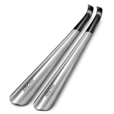 Shoe Horn Long Handle for Seniors Men Women, Metal Long 2 Pcs - Silver - F
