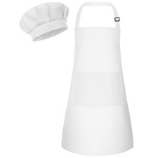 Kids Adjustable Apron and Chef Hat Set with 2 Pockets for Cooking and Crafts