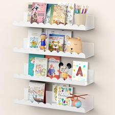 Nursery Book Shelves, 17 Inch Metal Floating Shelves for Wall 4 Pack, Scallop...