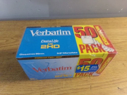 SEALED BOX OF 50 VERBATIM DATALIFE MF2HD 3.5" MICRODISKS