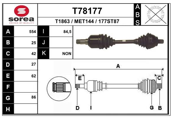 EAI Antriebswelle Vorne Links FüR Mercedes-Benz A-Klasse W169 B-Klasse W245-image