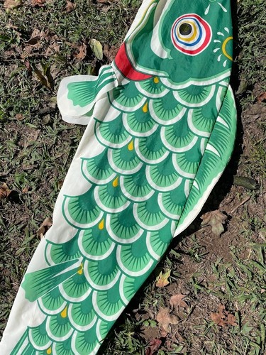 Japanische grüne Koi Dongxu Karpfen 5 Fuß lang Fisch Windsack Garten Flagge Vintage - Bild 3 von 11