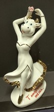 Vintage Russian Tambov Hand Painted Ceramic Cow Figurine. Humor