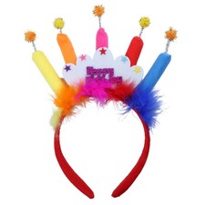 Colorful Happy Birthday Headband with Puff Ball Candles, Fun Hair Accessory f...