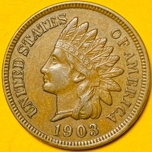 1903 U.S. INDIAN HEAD CENT COPPER PENNY 1c COIN (AU-About Uncirculated)