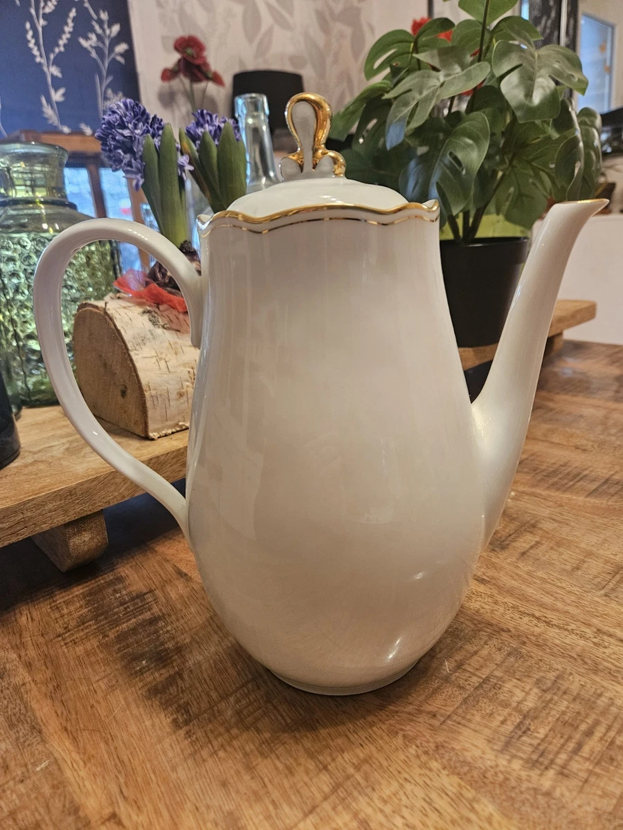 Service à Café En Porcelaine Bavaria – Cafetière, Pot à Lait, Sucrier – Blanc Et Or