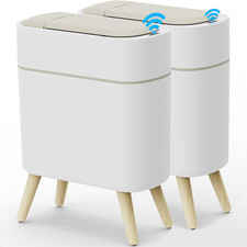 2 Pack Motion Sensor Trash Can - Touchless Smart Waste Bin with Wooden Legs