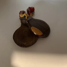 Vintage wooden castanets, braided cord, made in South America