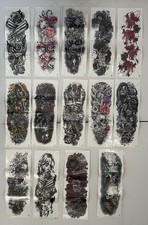14 Pc Full Arm Temporary Tattoo Lot Skull Rose Gothic Sleeve Halloween NOS