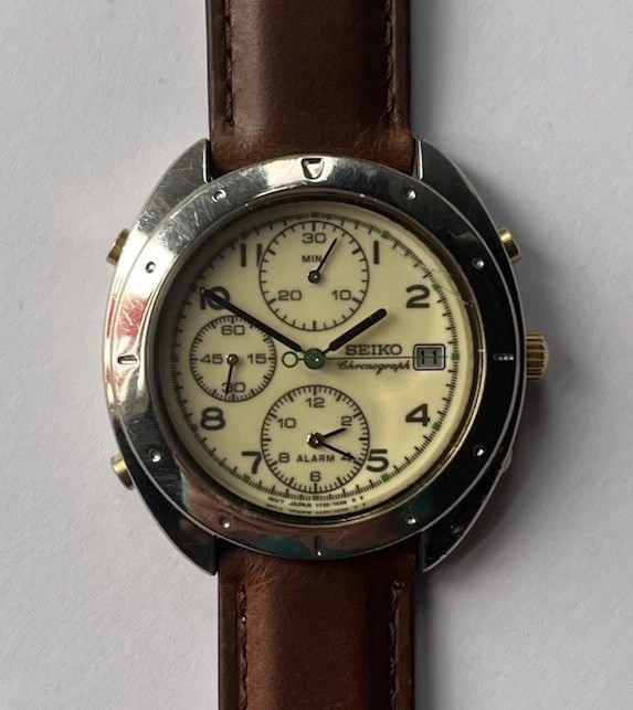 Rare 1995 Seiko 7T32-7C89 Quartz Chronograph, Lumed Dial, New Band