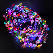 12 Pack LED Flower Headband Crown, Halloween Glow in The Dark Party Supplies Wre