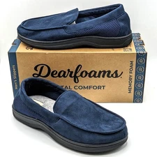 Dearfoams “Holden Moccasin” Men’s Lightweight Memory Foam Slippers [Navy Blazer]