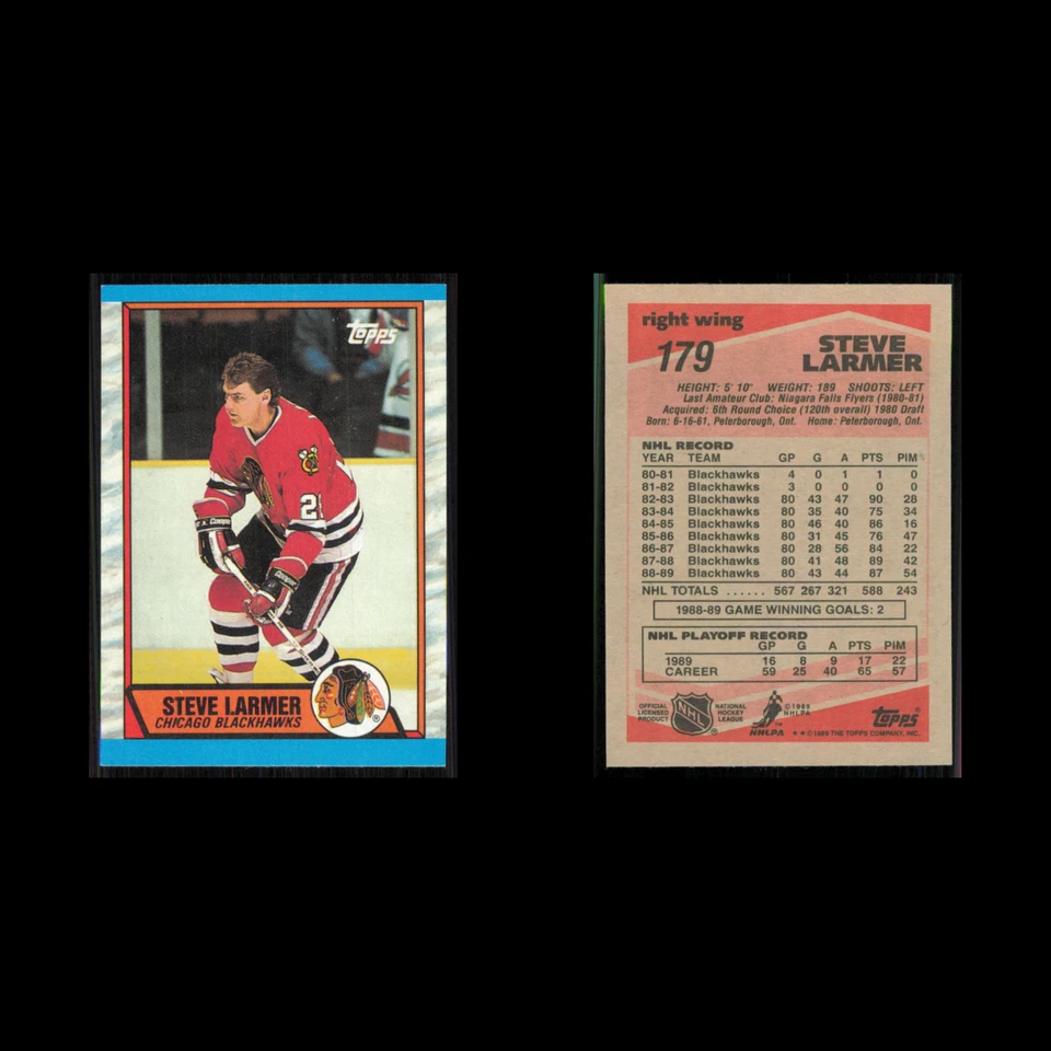 Steve Larmer #179 1989 Topps Chicago Blackhawks Hockey Card NHL NM - Image 3 of 3