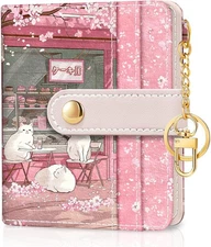 Cute Kawaii White Cats Rfid Ladies Wallet, Small Credit Card Women Wallet