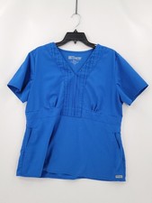Greys Anatamoy Scrub Top Womens Size Large Color Blue V Neck Short Sleeves Logo