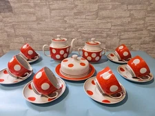 Vintage Russian porcelain Tea Set  Polka Dot USSR 1980's , Soviet tableware set