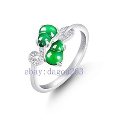 Certified Natural Myanmar A-grade jade Double gourd 925 silver inlaid ring