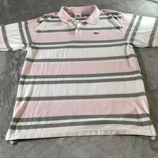 Lacoste Polo Shirt Mens 3XL Pink Gray Stripe Short Sleeve Croc Logo Pique Casual
