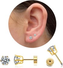 CZ Stud Earrings 14K Gold Earrings,Flat Back Cubic Zirconia 5MM