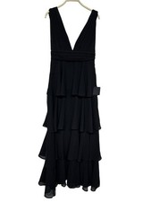 New Lulus Amazing Evening Black Tiered V-Neck Evening Maxi Dress
