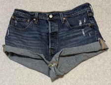 Levi s Women's 501 Cut Off Size 32x2 Distressed Blue Button Fly Denim Shorts