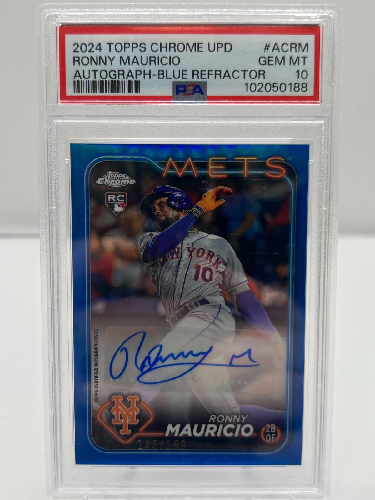 2024 TOPPS CHROME UPDATE RONNY MAURICIO RC 145/150 BLUE REFRACTOR AUTO PSA 10