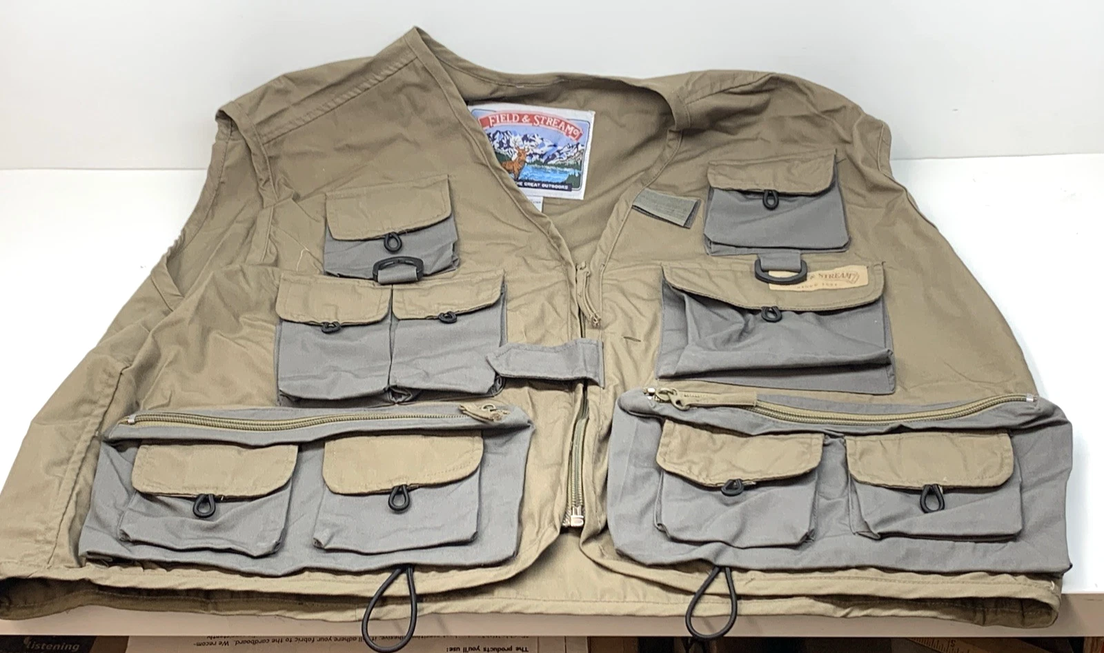 Field & Stream Fishing Vest Large Size Zip-Up 16 pocket Olive Green/Grey NWOT