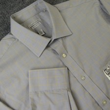 Van Heusen Dress Shirt Mens 17 34/35 Regular Fit Wrinkle Free Blue Yellow Check