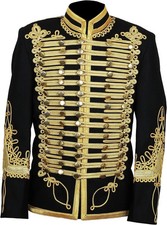 Men's Military Uniform Black Napoleonic Hussar Jacket Tunic Pelisse Jimi Hendrix
