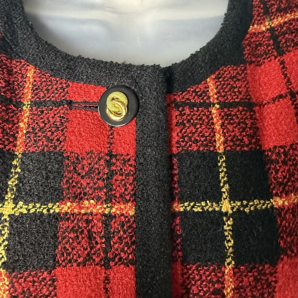 Chaqueta Blazer Lord & Taylor Talla Grande 22W Tweed Cuadros Roja Negra Años 90 Festiva Foto 4 de 4
