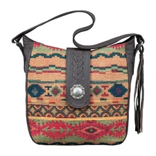 American West Womens Santa Fe Tapestry CC Multi-Color Leather Handbag Bag OS