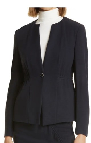 Hugo Boss strukturierter Blazer Jacke marineblau Damengröße 10 Medium kurz 445 $