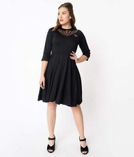 Black Spiderweb Endora Fit  Flare Dress by Unique Vintage