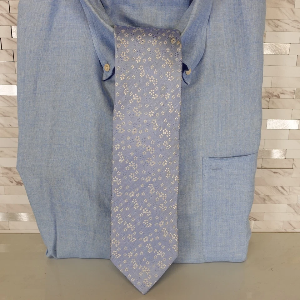 Gianni Corbata Cuello Hombres Azul Floral Seda Traje Hawaiano Clásico Brillante Tropical Italia Foto 2 de 4