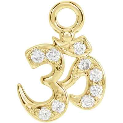 14K massives Gelbgold 5,9 x 5,75 Petite Pavé  0,035 ctw natürlicher Diamant Om Hänger