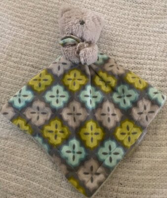 Blankets & Beyond Gray Bear Geo Floral Lime Aqua Security Baby Lovey Puppet