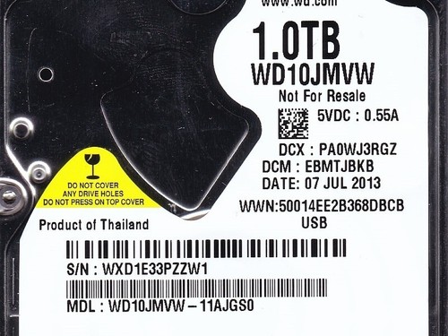 WD10JMVW-11AJGS0 EBMTJBKB WXD1E3 1TB 2013 Thailand USB 3.0 2.5 Western Digital - Afbeelding 3 van 5