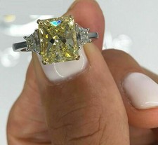 2.3Ct Radiant Simulated Yellow Citrine Engagement Ring 925 SterlingSilver Plated