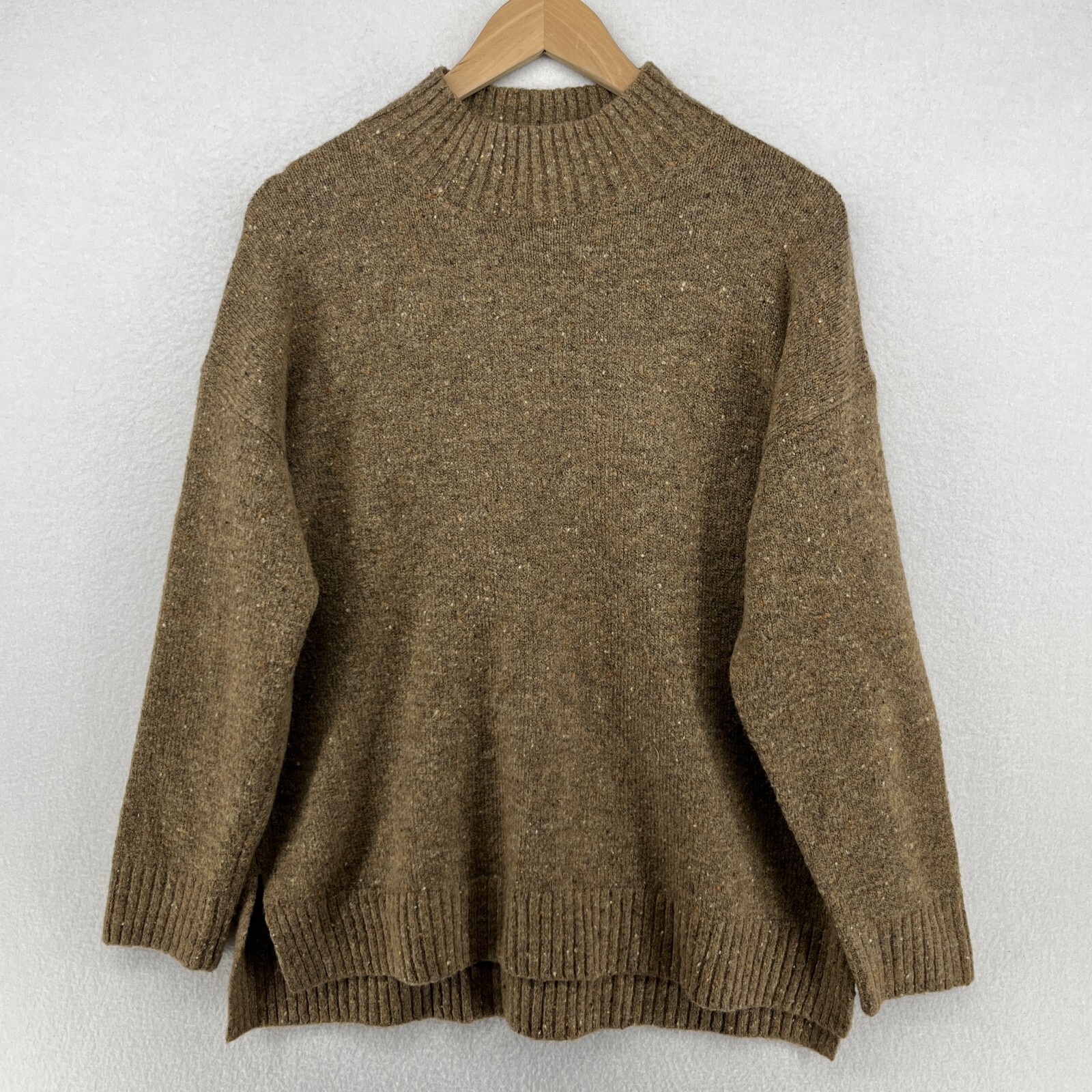 WELL WORN Sweater Womens L Wool Blend Mock Neck Marled Jumper Pullover Brown