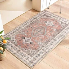 Rug 2x3 Washable Area Rugs for Entryway Non Slip Aztec Terracotta Oriental Vinta
