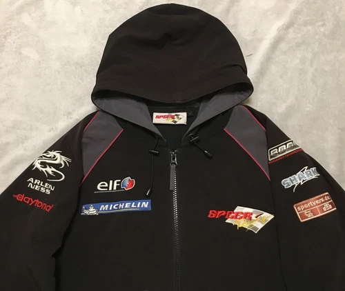 Speer Racing elf Arlen Ness RARE mens Black Motorsport Softshell Jacket size L video thumbnail