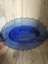 Mount Vernon George and Martha Washington Cobalt Blue Oval Plate Vintage Avon
