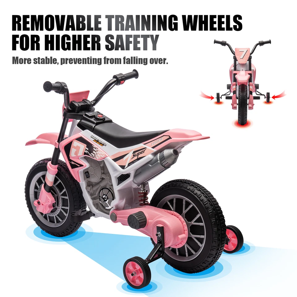 Rosa 12V Niños Paseo en Motocicleta Dirt Bike Niñas Regalo con Ruedas de Entrenamiento Foto 4 de 4