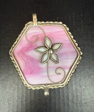 Stained Glass Trinket Box Hexagon Pink Flower Star Top Etched Glass Bottom