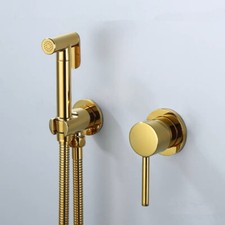 Gold Brass Hot Cold Mixer Handheld Bidet Bathroom Set Shattaf Sprayer Douche Kit