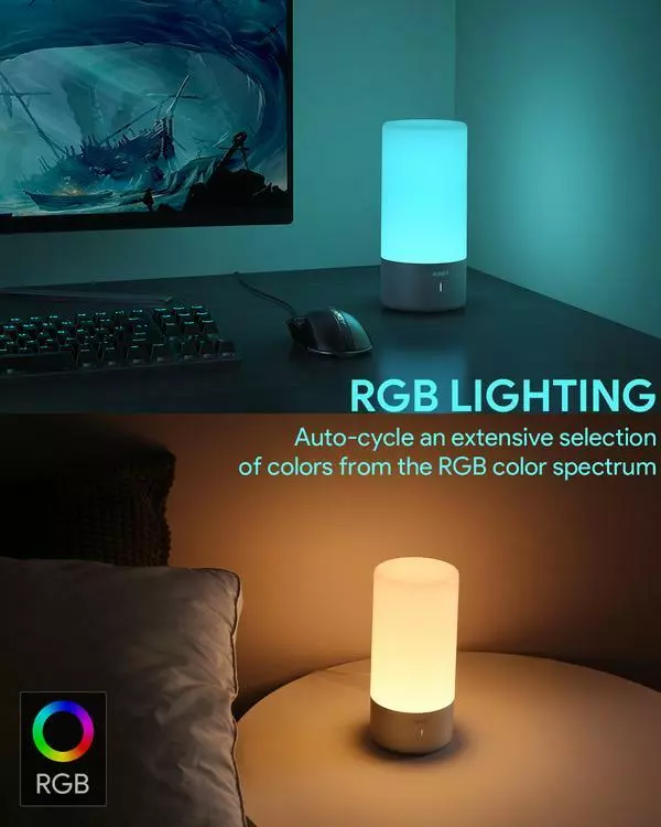 New AUKEY LT T6 Ambient Light Touch Sensor Color Changing RGB Table Lamp 6W Gray